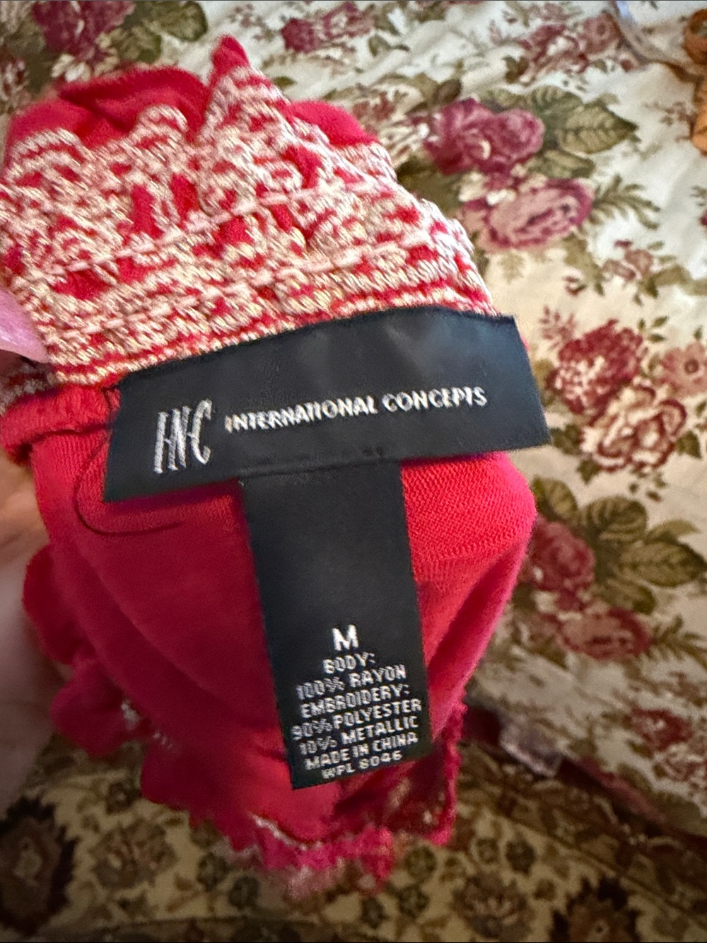 INC International Concepts Red Embroidered Peasant Tunic - Picture 6 of 8